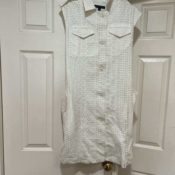 Banana Republic Ivory Eyelet belt short sleeve cotton Shirtdress pocket 6 NWNT - Picture 4 of 12